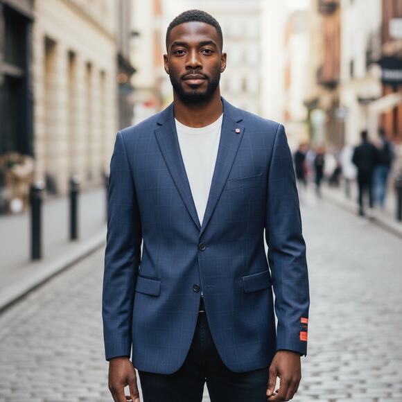 NWT Bocaccio Uomo Paris Blue Check Stretch Blazer Sport Coat R56/W50 MSRP $259 - Picture 2 of 16